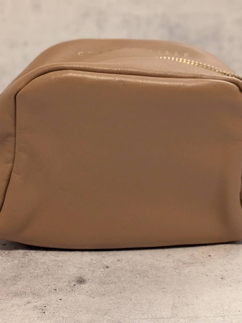 Chantecaille Beige Leather Cosmetic Pouch with Gold Zip